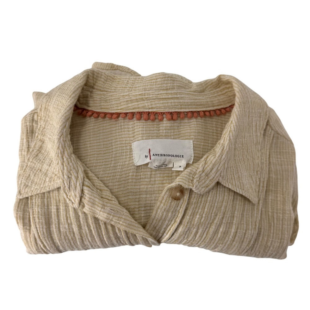 Anthropologie Beige Cotton Gauze Popover Tunic Shirt Side Button Slits Small - Picture 7 of 9